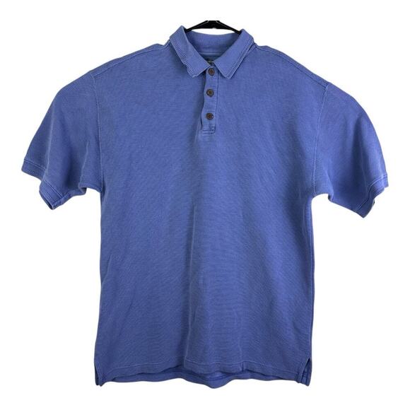 Tommy Bahama Blue Textured Knit Collar Silk Casual Button Down Polo Shirt Medium - Picture 1 of 11